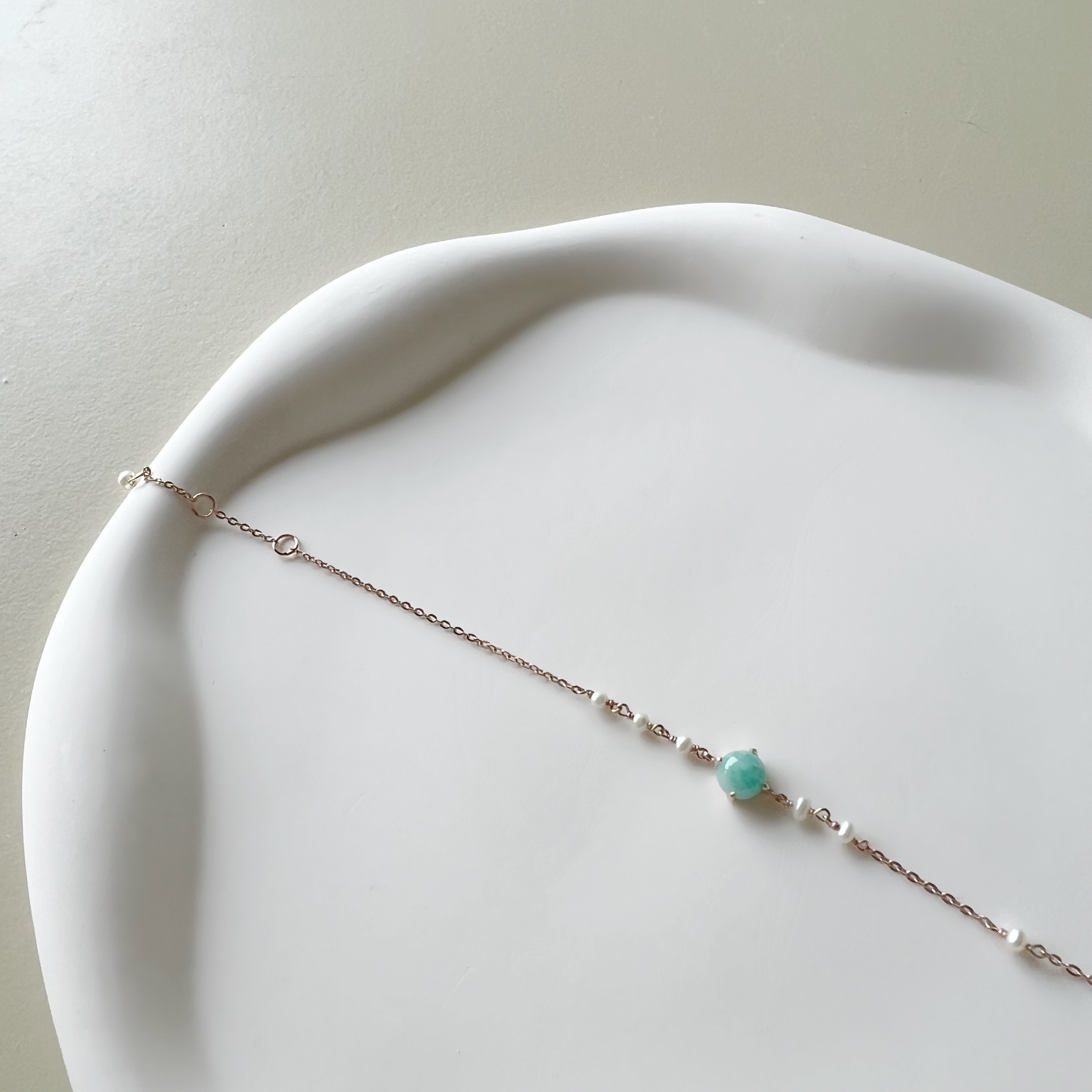 頂級爪鑲天河石不對稱珍珠手鍊