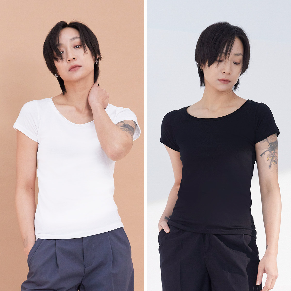 Office Lady 不收邊圓領短袖