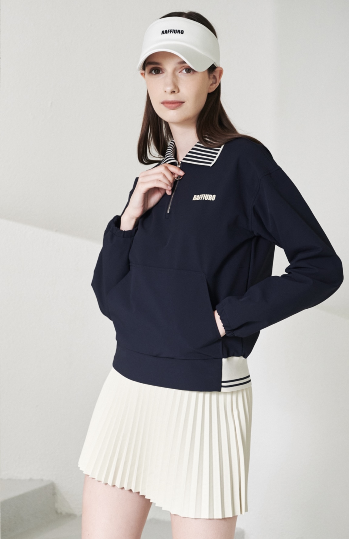 女【現貨】7折起/正韓球衣/韓版球衣/時尚設計師Raffiuro golf品牌/春天款線條領彈性長衫(藍色)/# WM112152,153,154