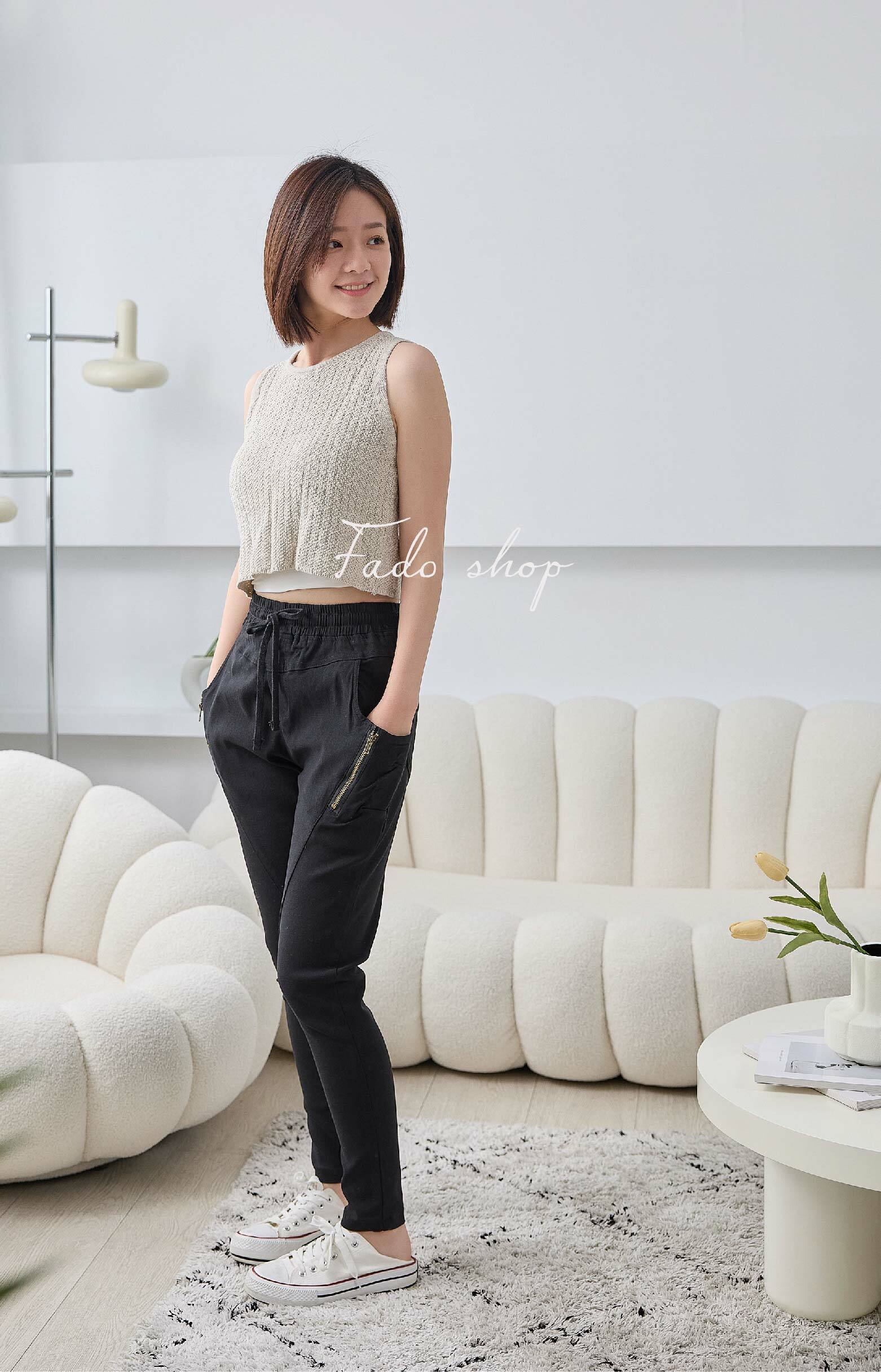 法朵Fado Shop｜腰抽繩口袋拉鍊哈倫褲 273C025 黑 S~XL