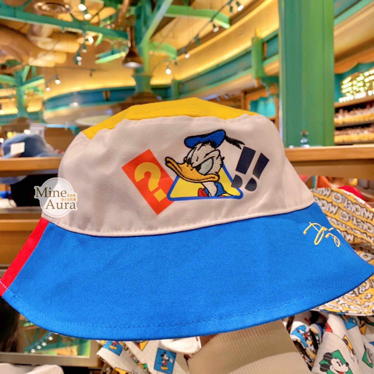 唐老鴨 刺繡 符號圖案 彩色 拼色 漁夫帽 帽子 -上海迪士尼樂園