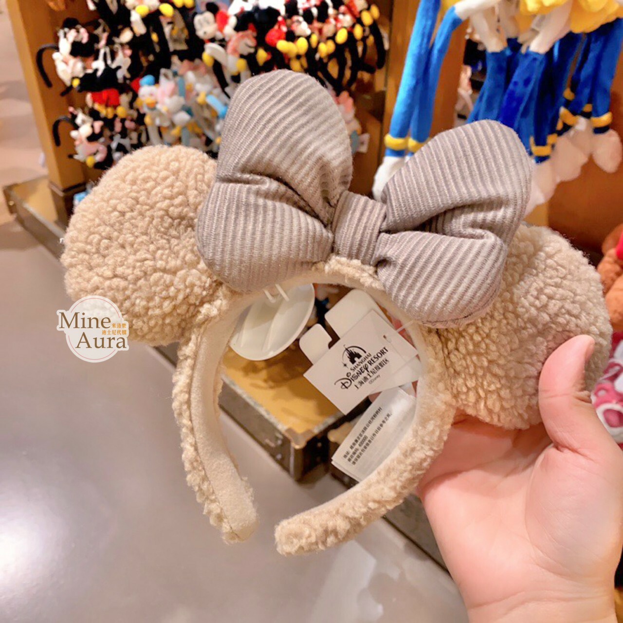 米妮 Minnie QQ毛造型 巧克力色 髮圈 髮箍 -上海迪士尼樂園