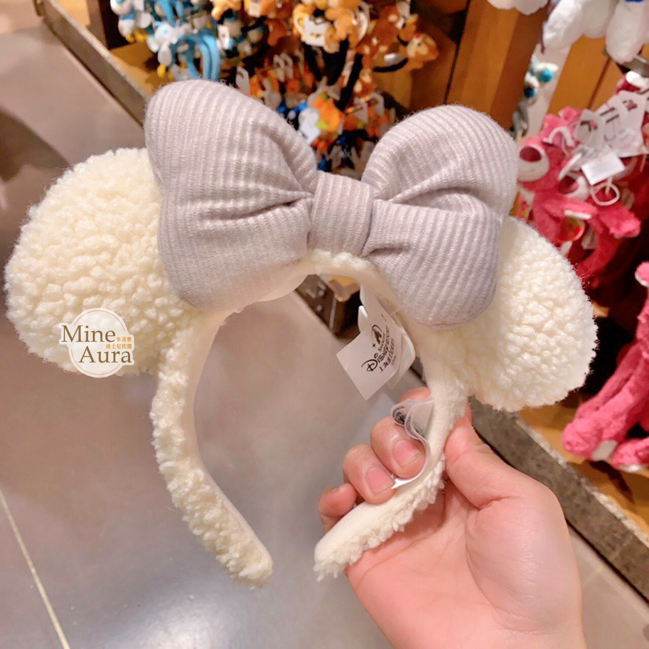 米妮 Minnie QQ毛造型 米白色 髮圈 髮箍 -上海迪士尼樂園