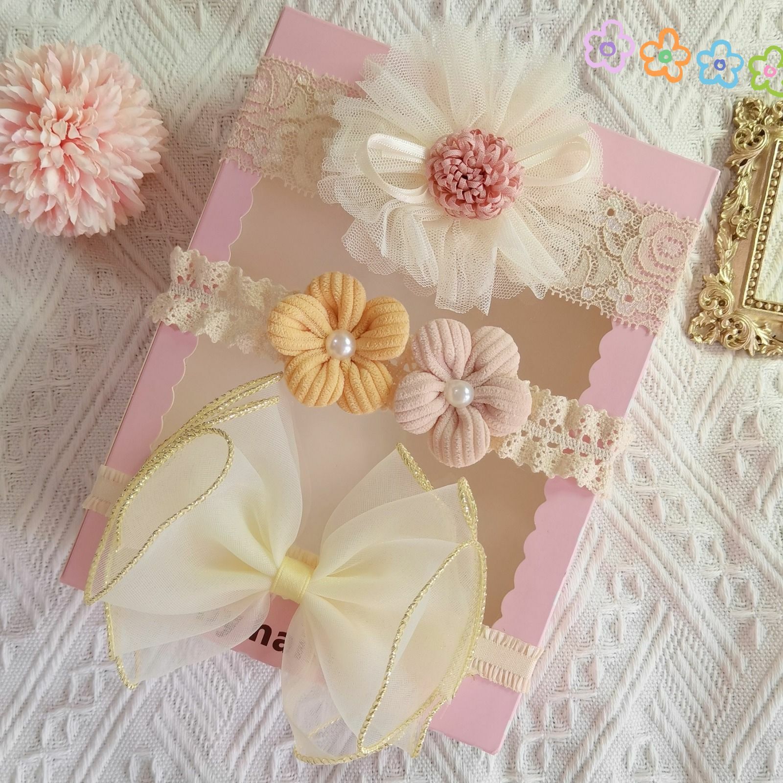 A254BE_SS23_C💛米色花球系列髮帶(3pcs)