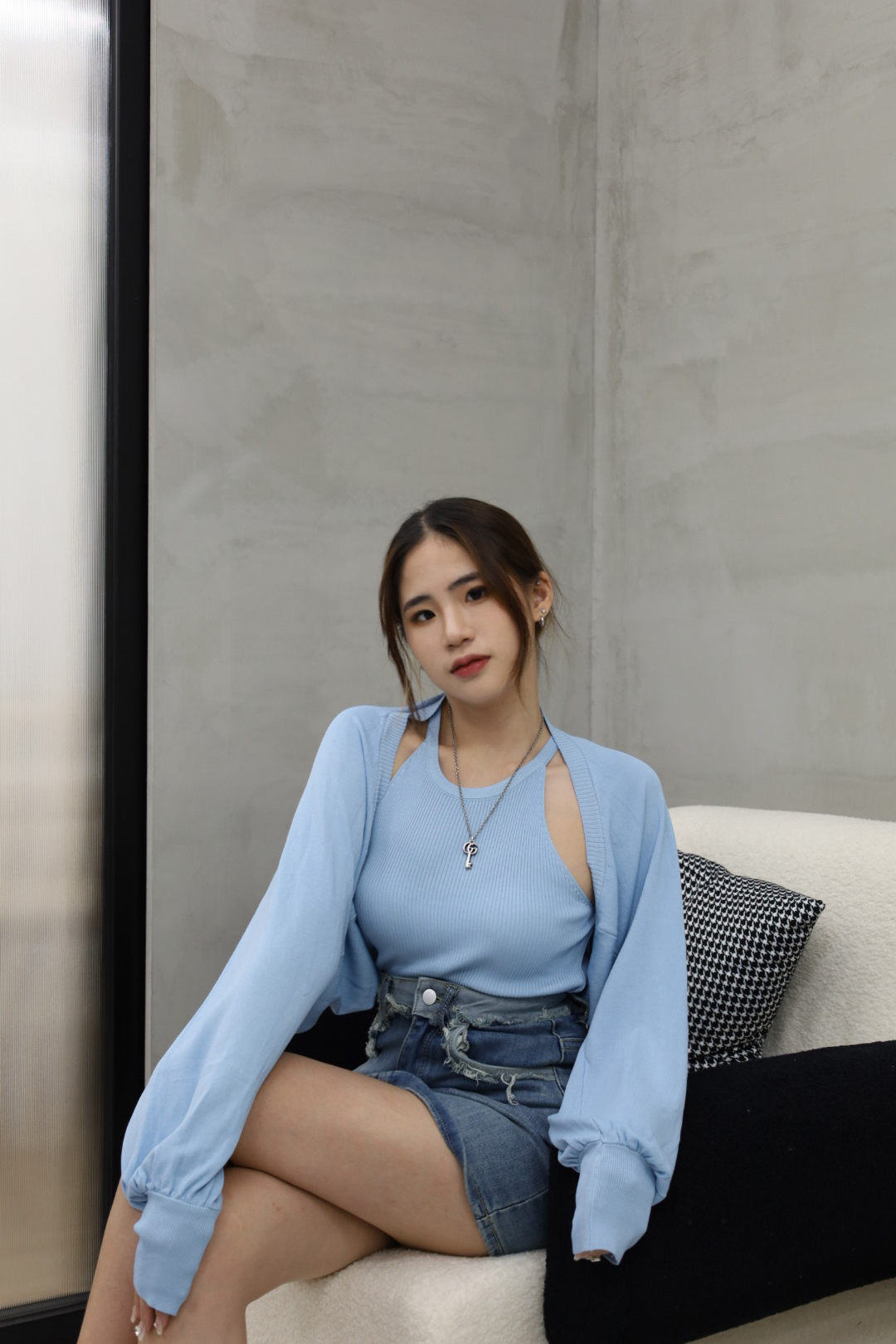 削肩兩件式針織上衣