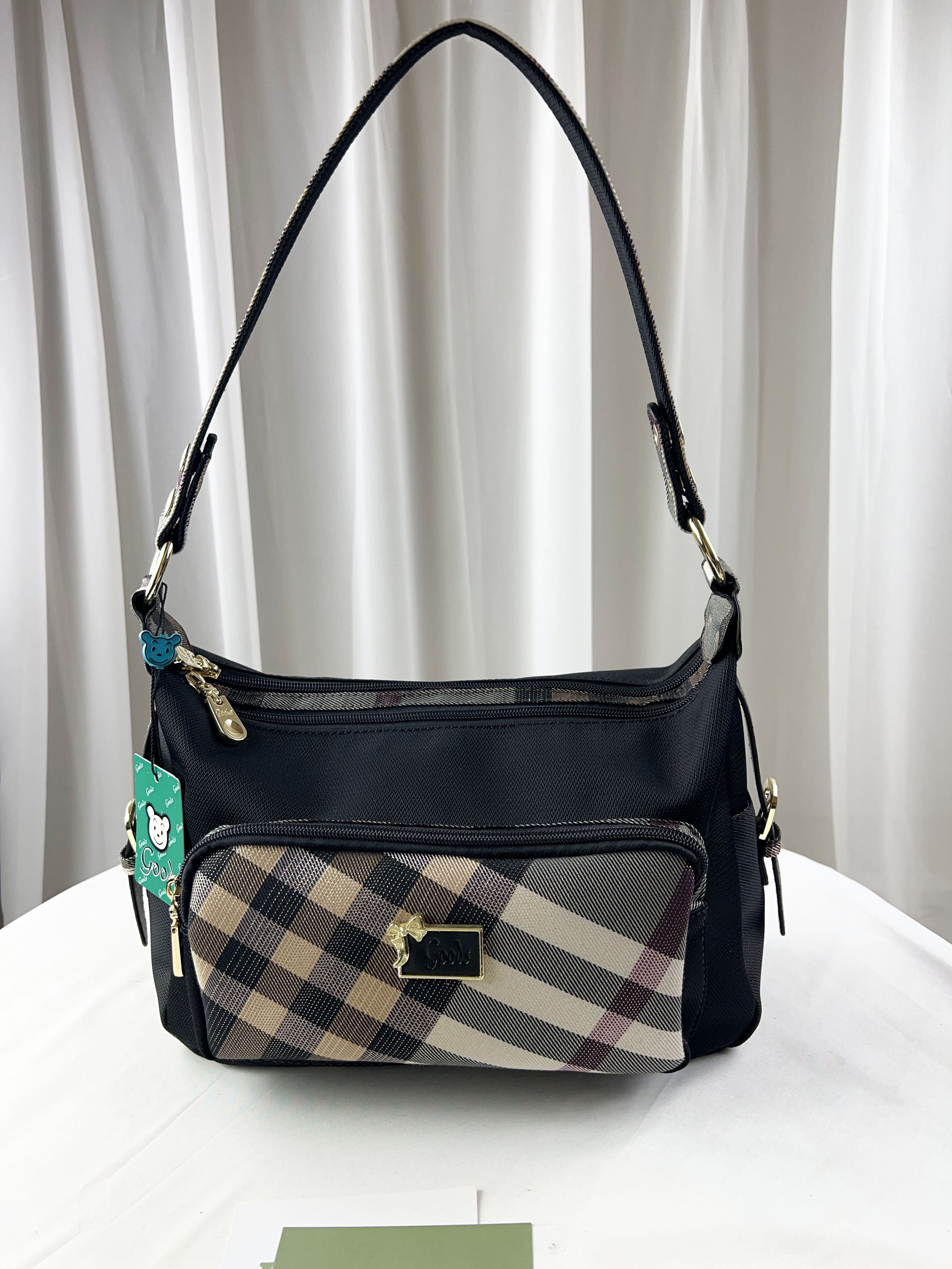 GOODS 金線大格黑防潑水肩背包 / 側背包 #2247