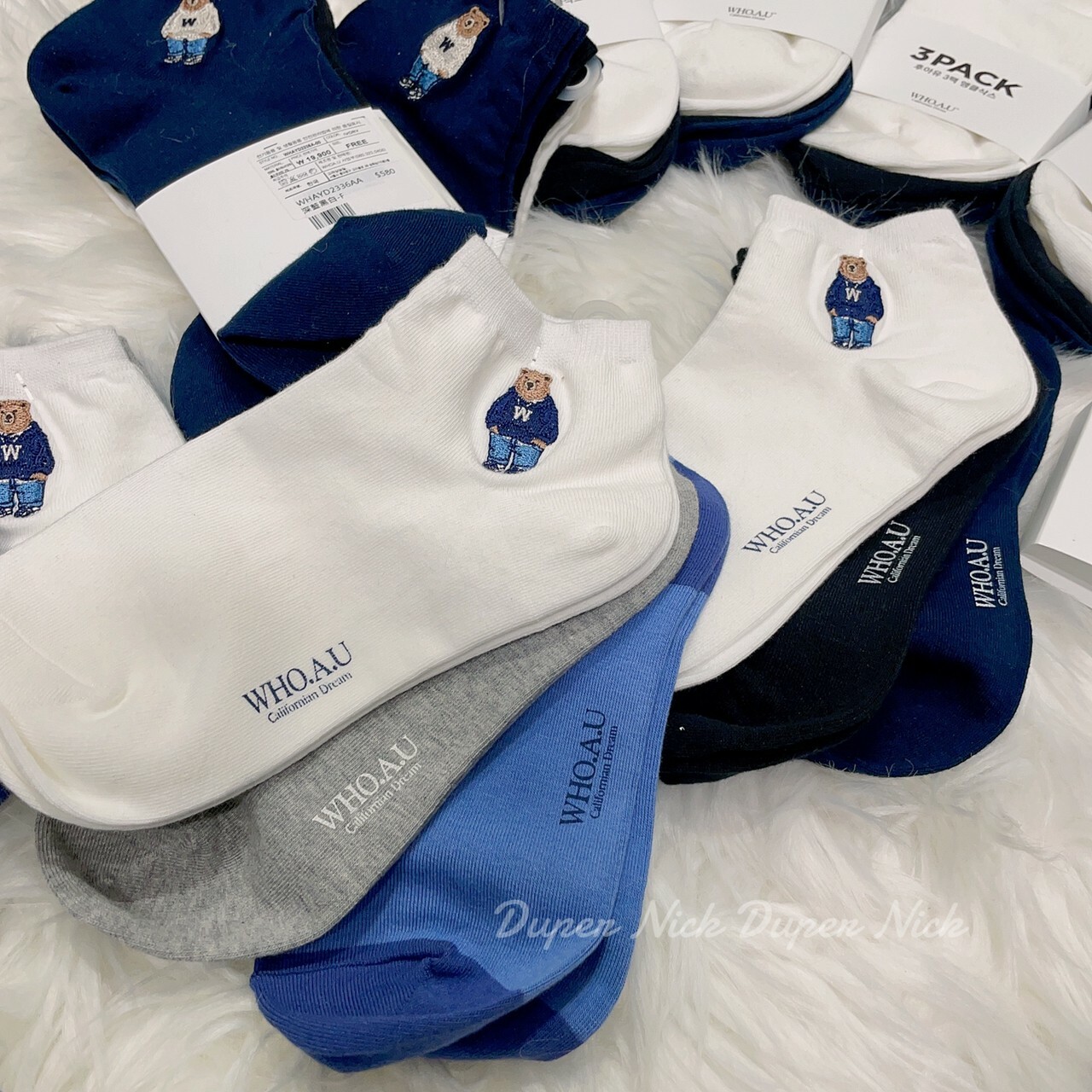 預購 韓國WHO.A.U 小熊袜子三件一组