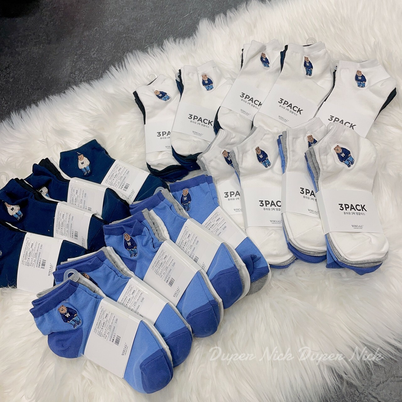 預購 韓國WHO.A.U 小熊袜子三件一组