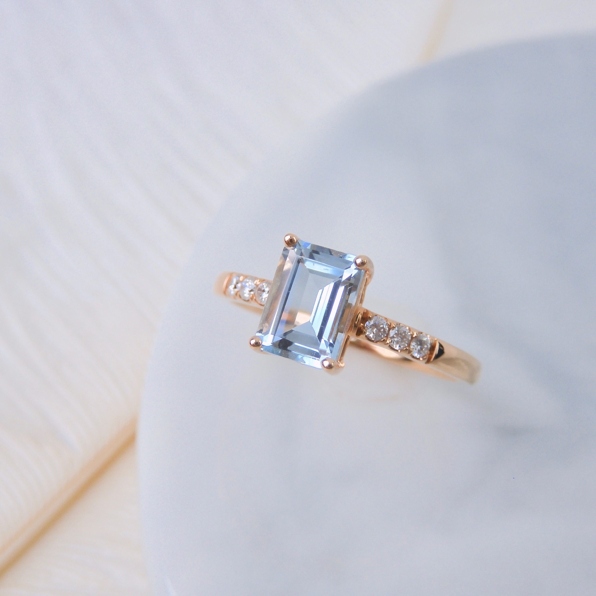 18K 玫瑰金 0.9ct 海藍寶戒指