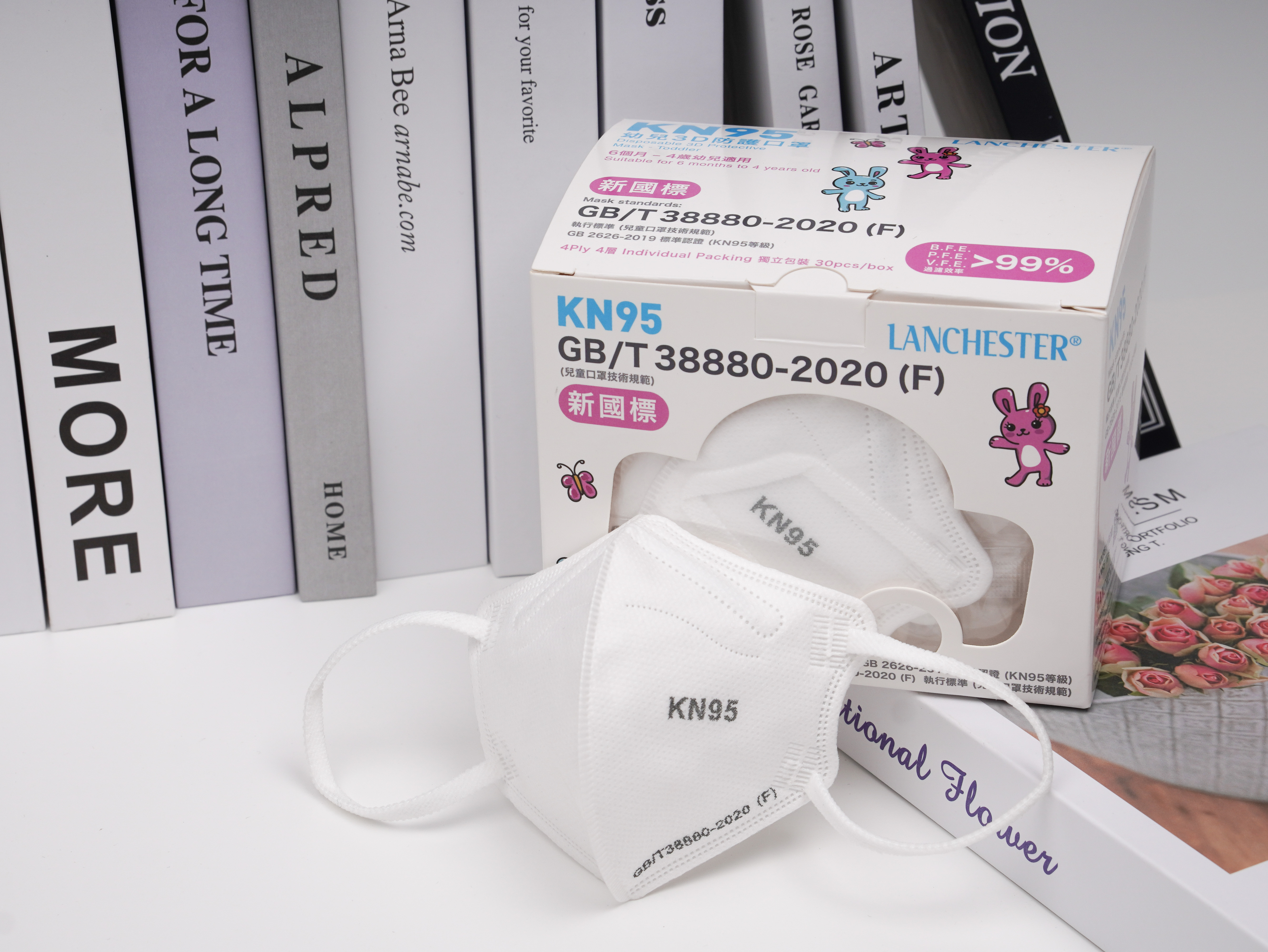 【KN95系列】Lanchester 幼兒四層立體KN95防護口罩 三十片 獨立包裝(白色)(醫用級)(證書認證/信心保證)