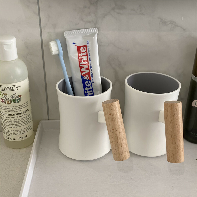 《1805》INS高級感木把漱口牙刷杯