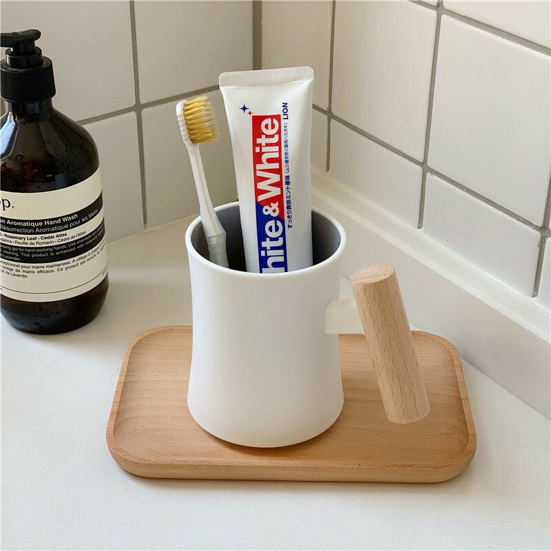 《1805》INS高級感木把漱口牙刷杯