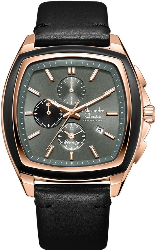 萬年鐘錶 - Alexandre Christie  6616MC系列   方圓美學三眼計時皮革男錶  AC手錶 6616MCLRGGRBA-SET  錶徑44.5MM