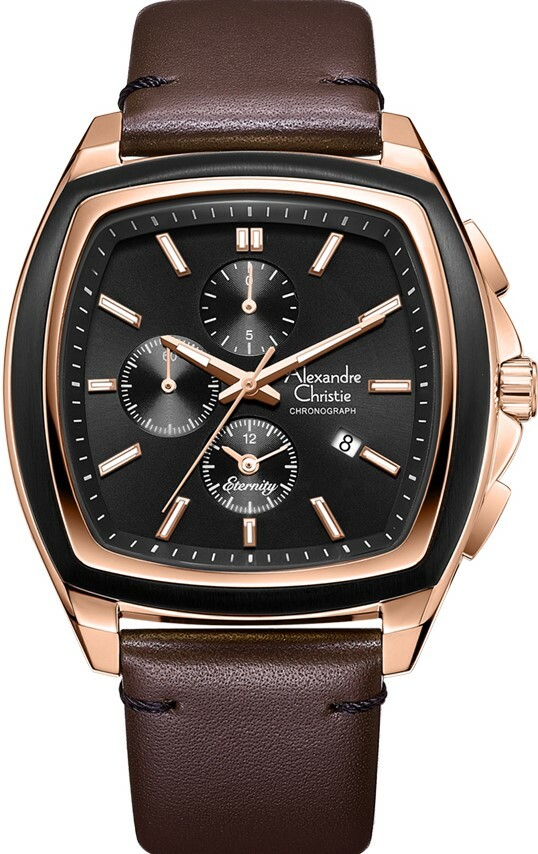 萬年鐘錶 - Alexandre Christie  6616MC系列   方圓美學三眼計時皮革男錶  AC手錶 6616MCLRGBABO-SET  錶徑44.5MM