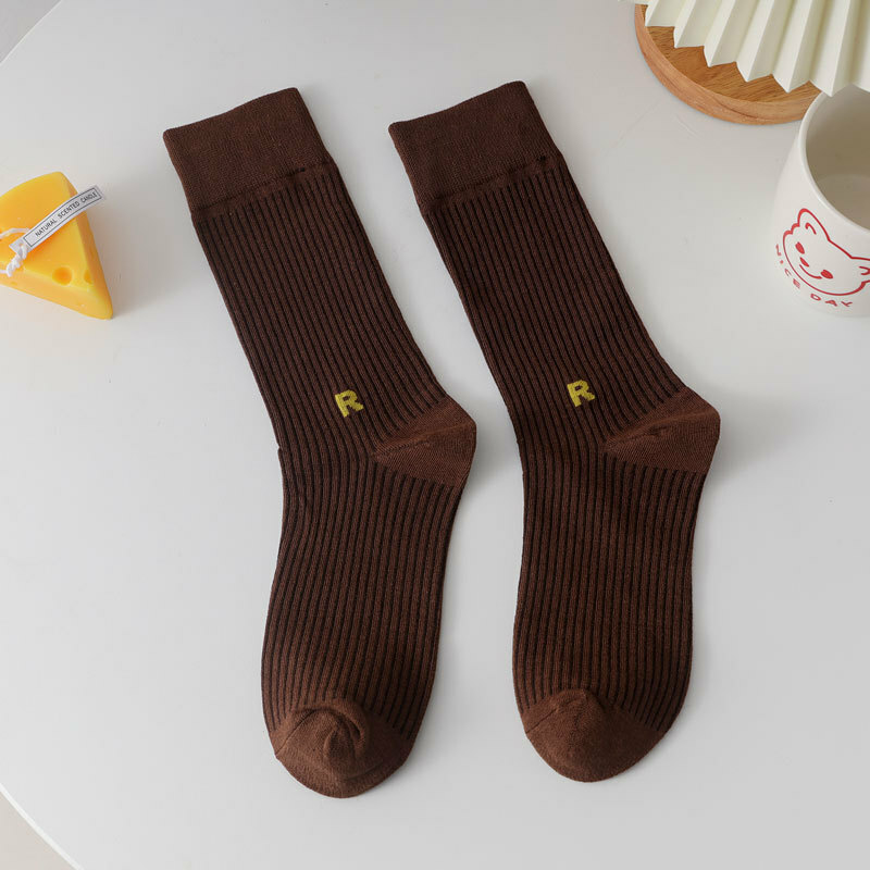 《1808》♾️R字糖果色豎紋中筒襪