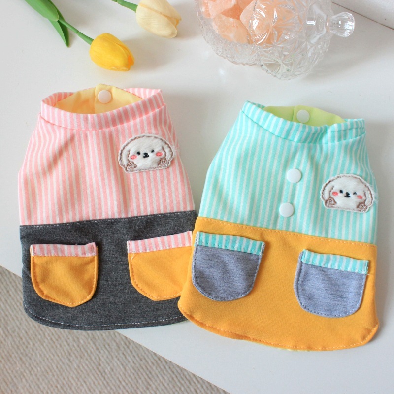 宠物衣服 双色拼接 浅青色，粉色