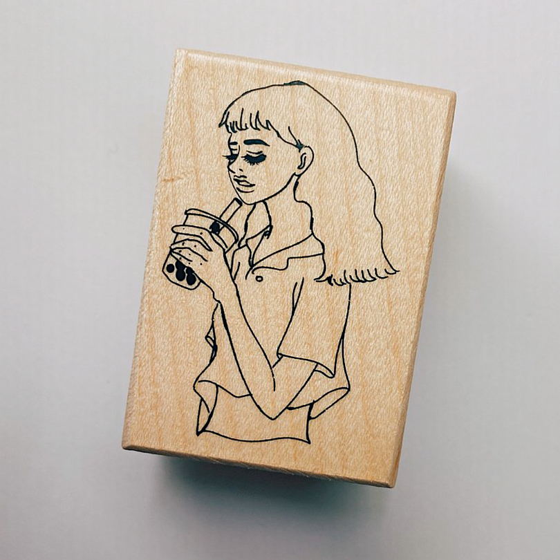 la dolce vita Wooden Stamp－Bubble Tea Girl (Taiwanese Stationery Brand)