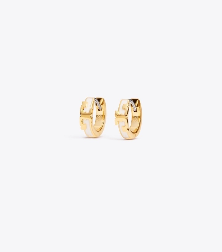 Tory Burch Serif-T Huggie Hoop Earrings - White