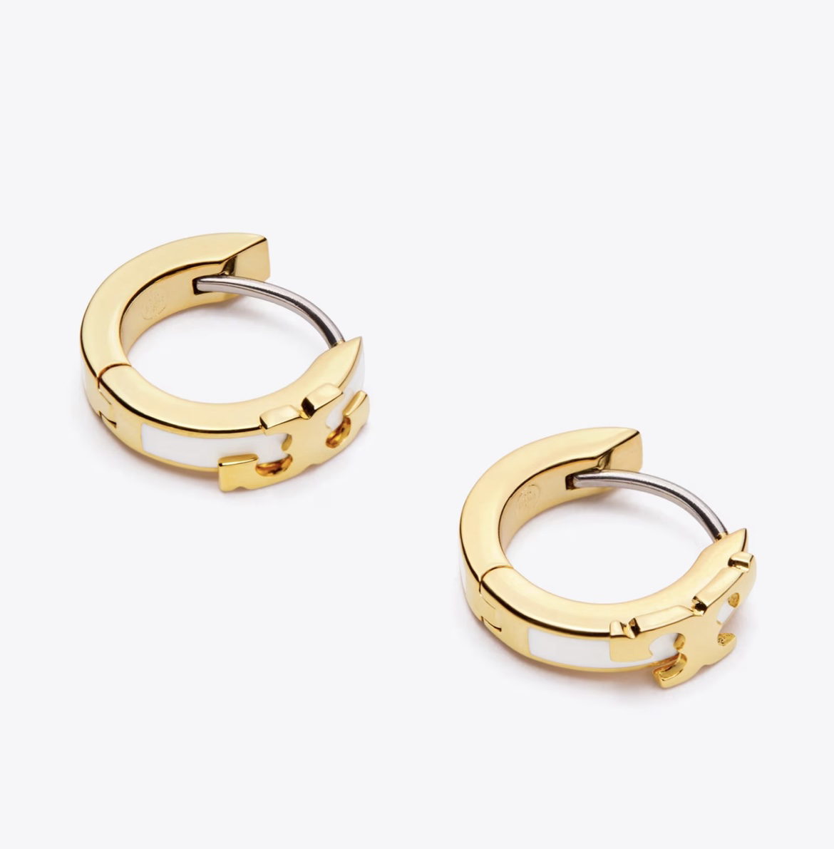 Tory Burch Serif-T Huggie Hoop Earrings - White