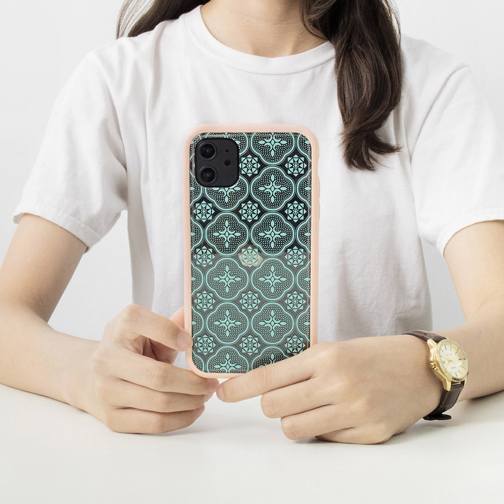 【現貨】印花樂X犀牛盾NX邊框背蓋兩用殼-玻璃海棠/背蓋透明粉綠(小)