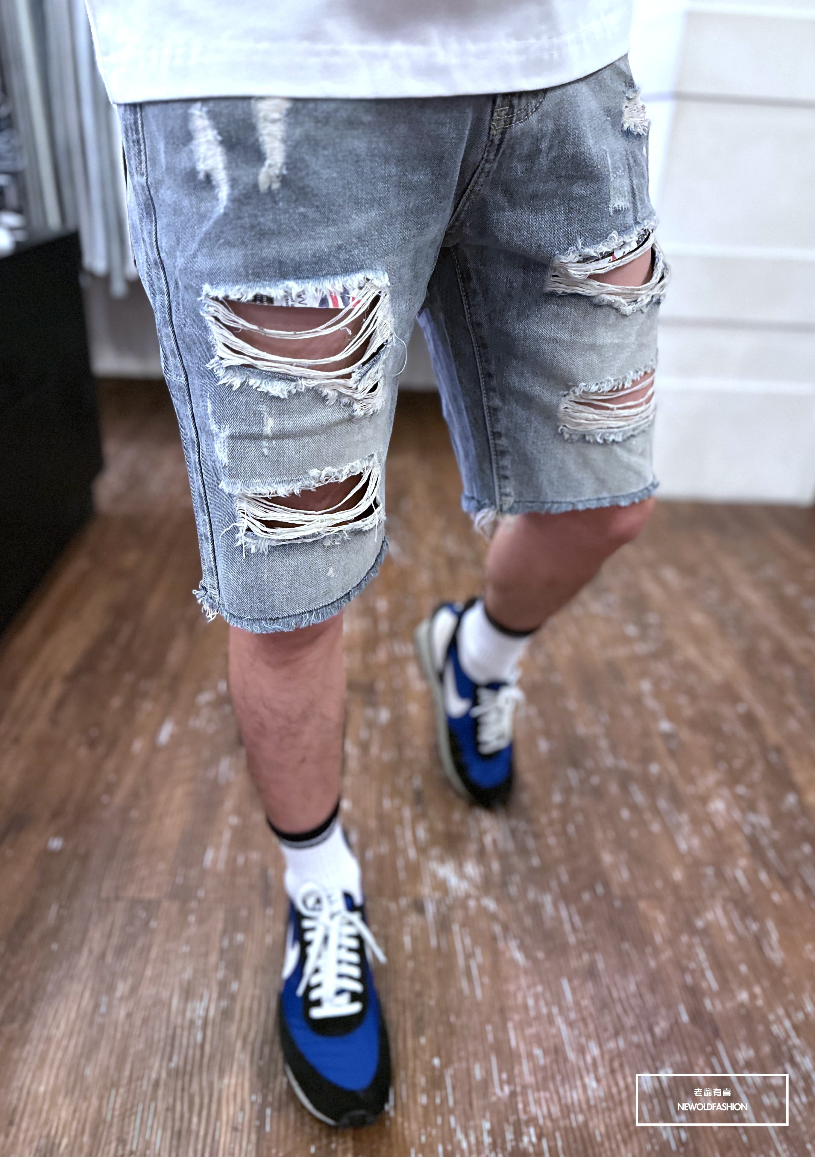 『新品上市』重磅五洞破壞不修邊牛仔短褲(NOF2303212)