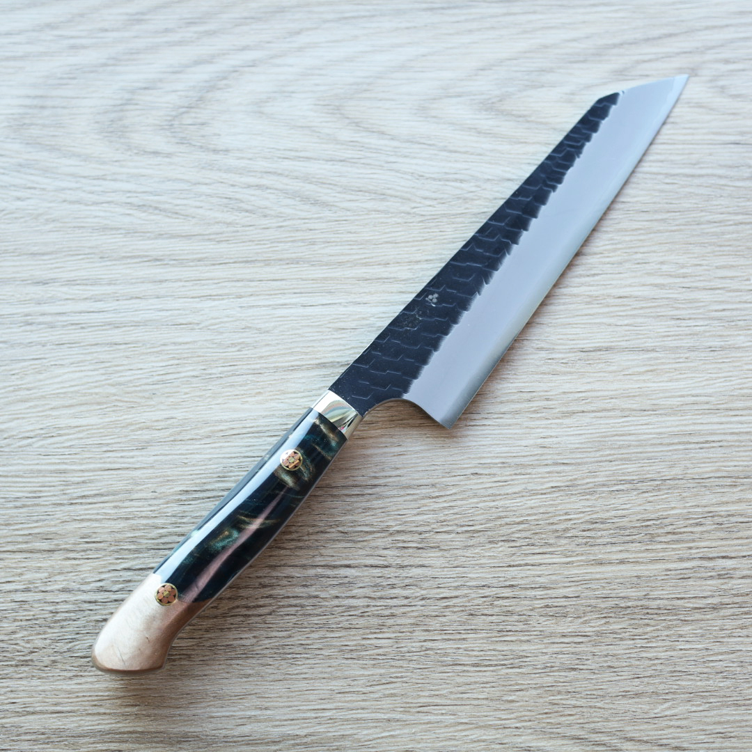 二唐刃物 骨刻 170mm SG2粉末HSS鋼 黑打鎚目