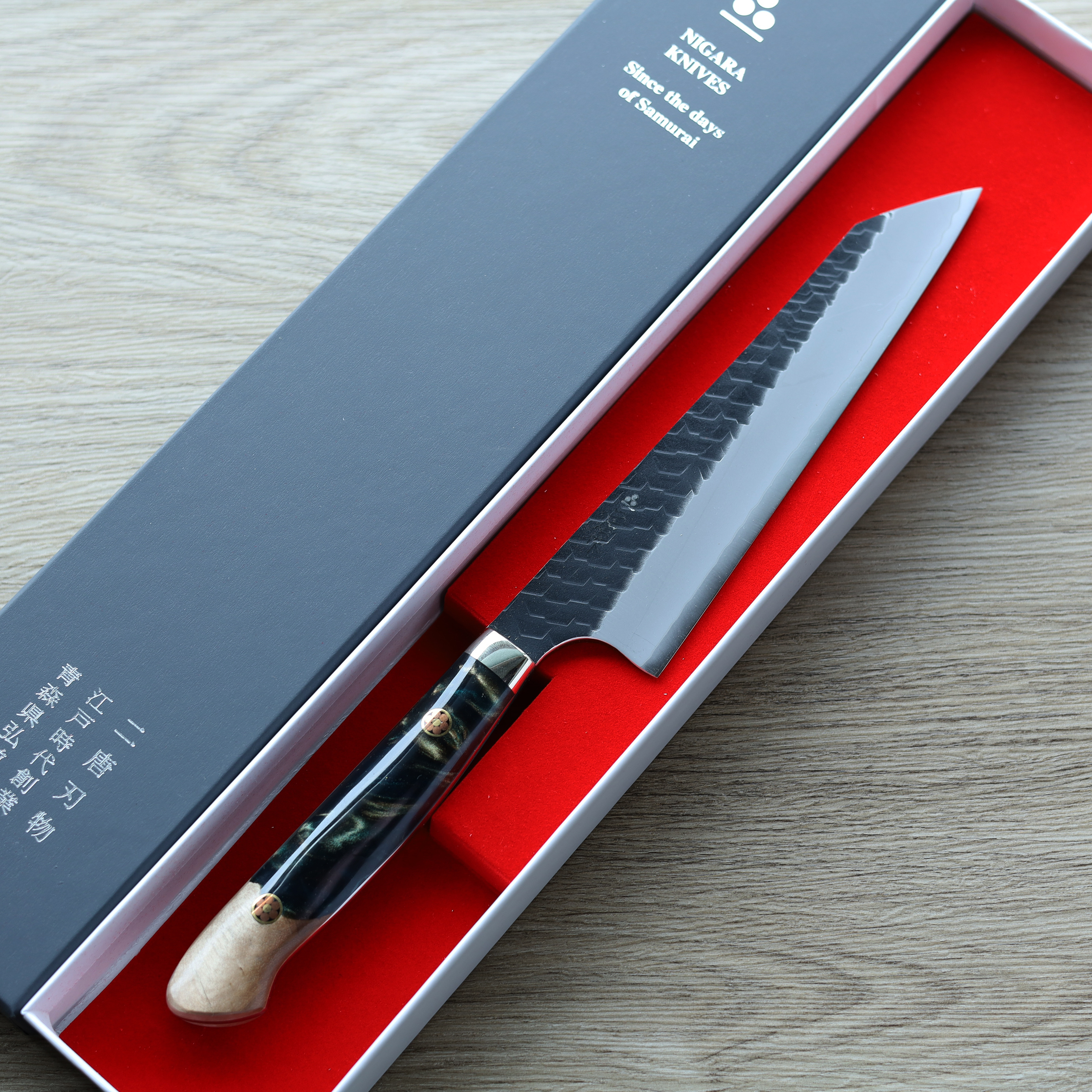 二唐刃物 骨刻 170mm SG2粉末HSS鋼 黑打鎚目