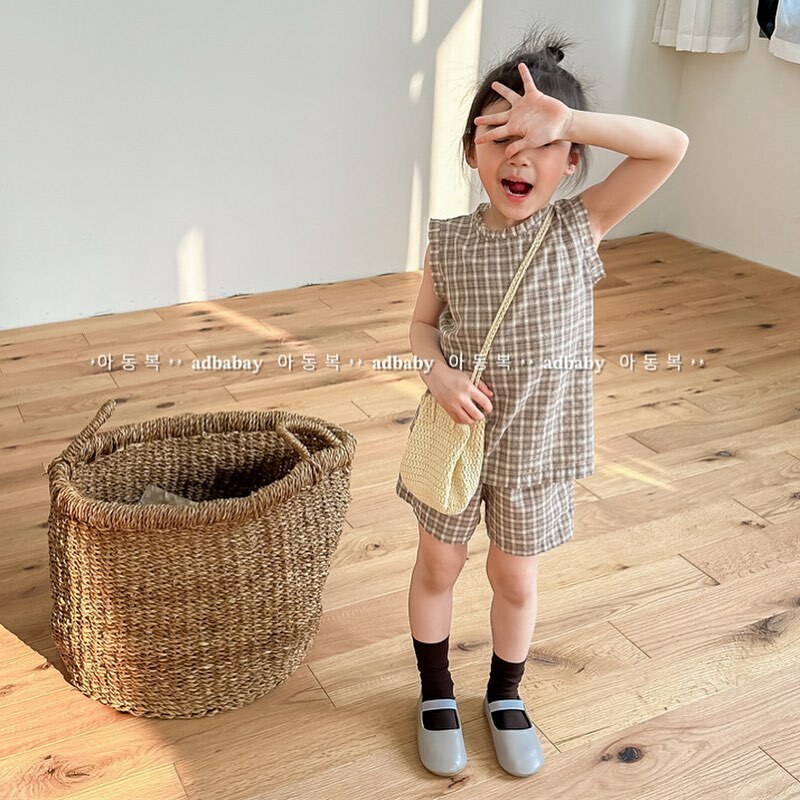 小文青格子背心套裝