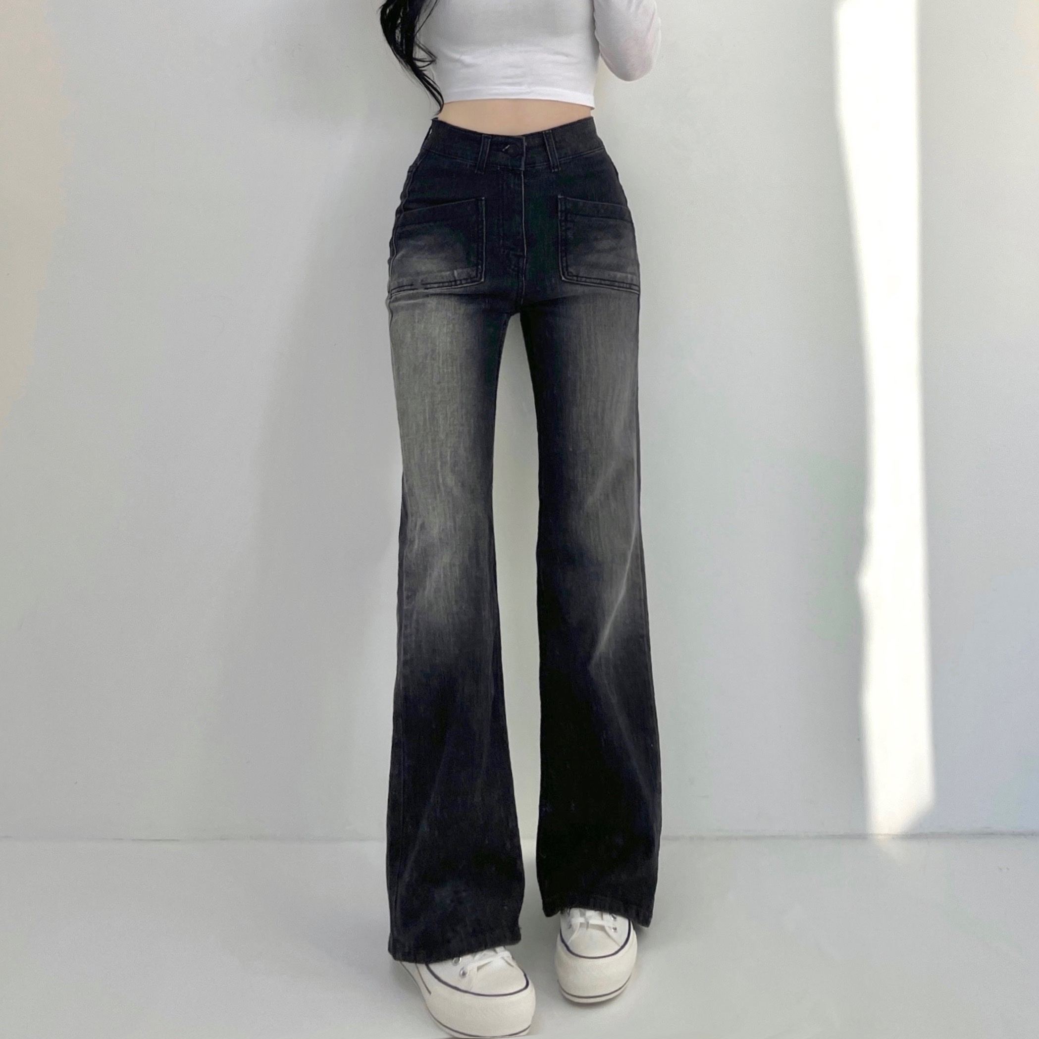 KR Y2K 漸變色牛仔微喇叭褲 2 COLORS