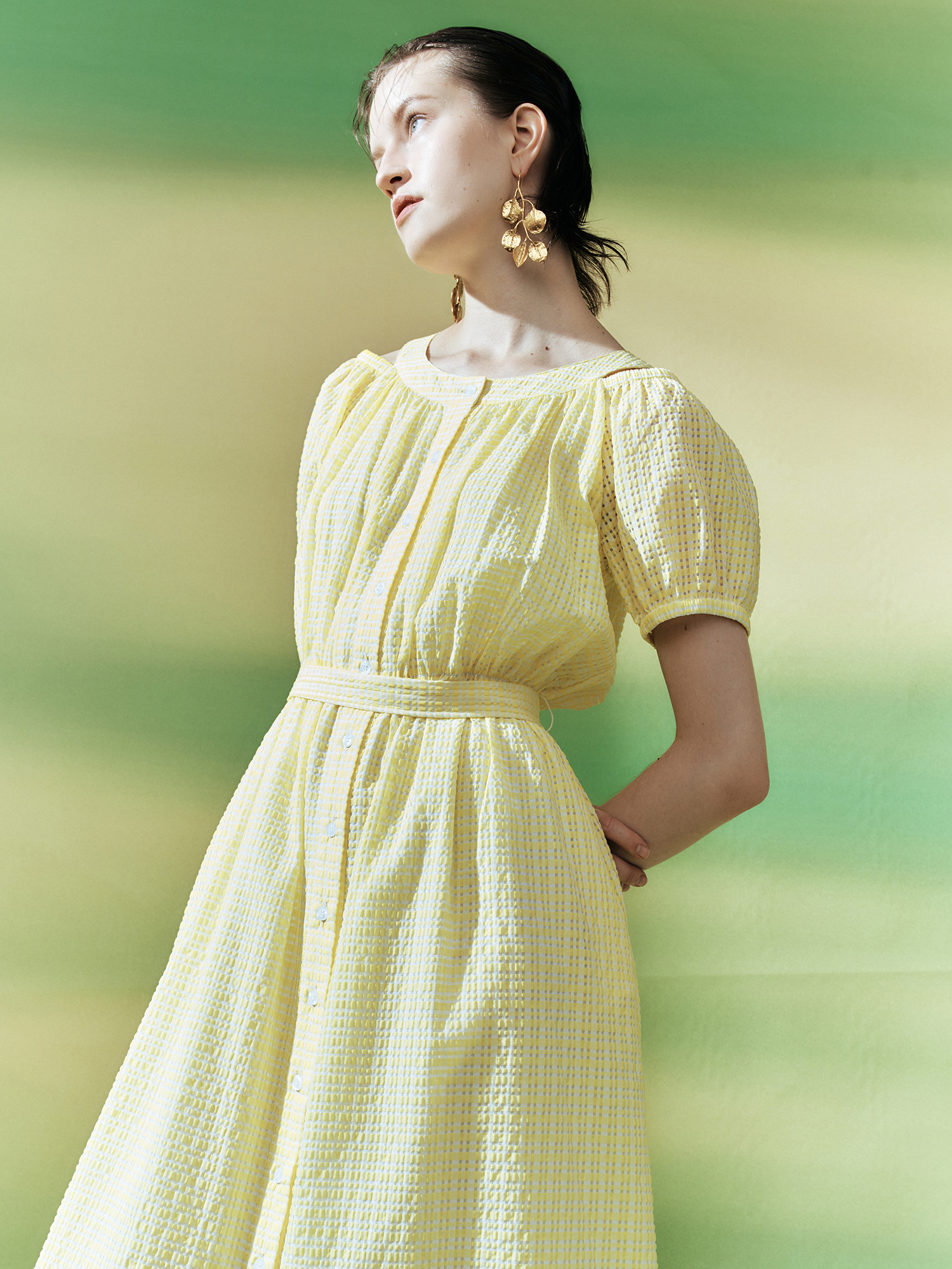 mi-tu 格紋鏤空連身裙