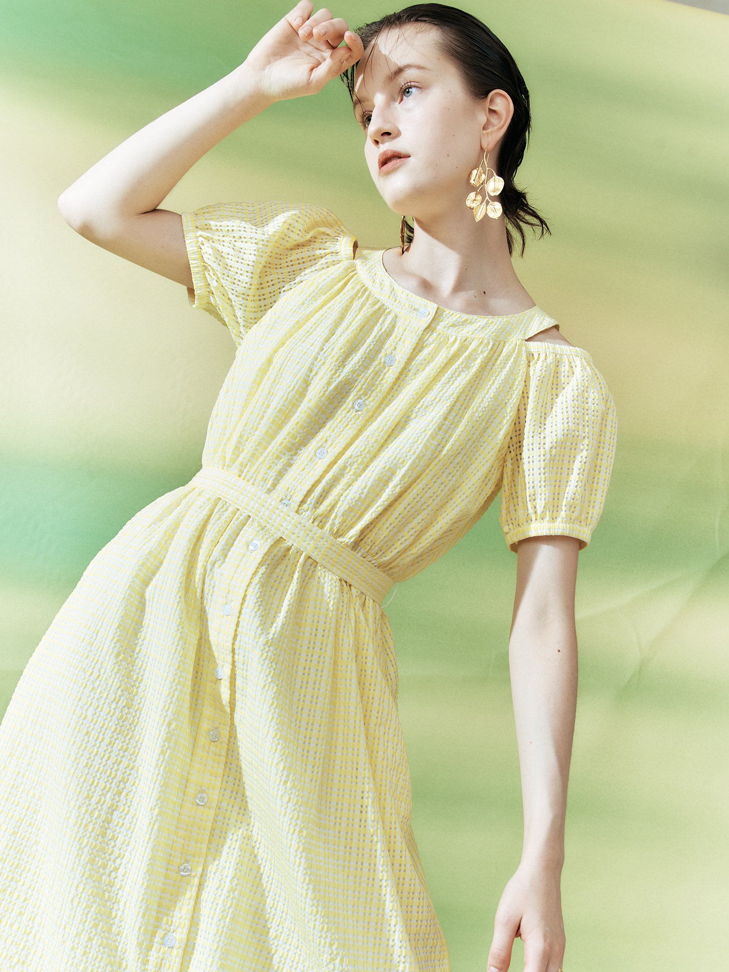 mi-tu 格紋鏤空連身裙