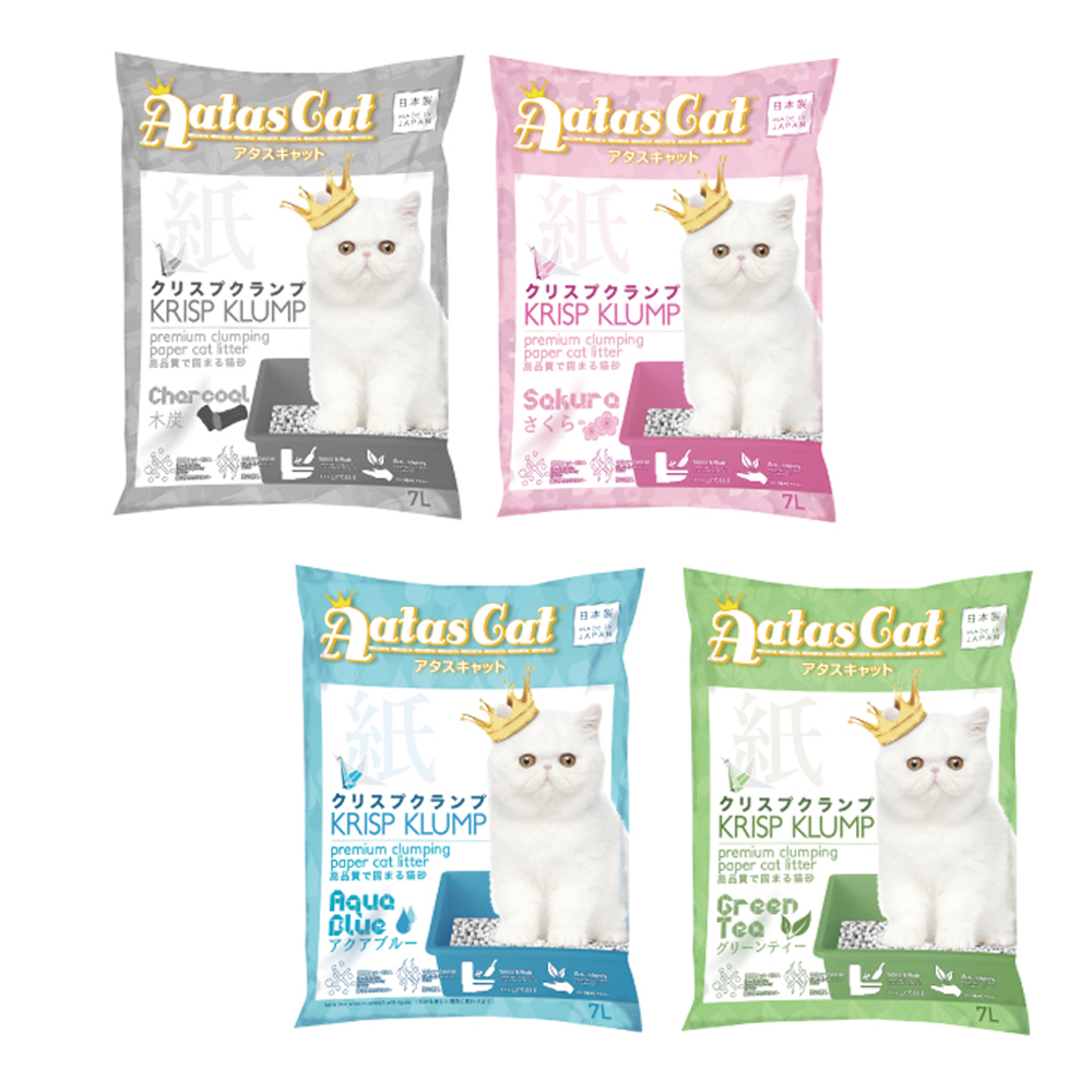 七包免運組【Aatas Cat 加冕貓】紙砂 紙貓砂7L 櫻花香/綠茶香/活性碳/海洋風變色砂