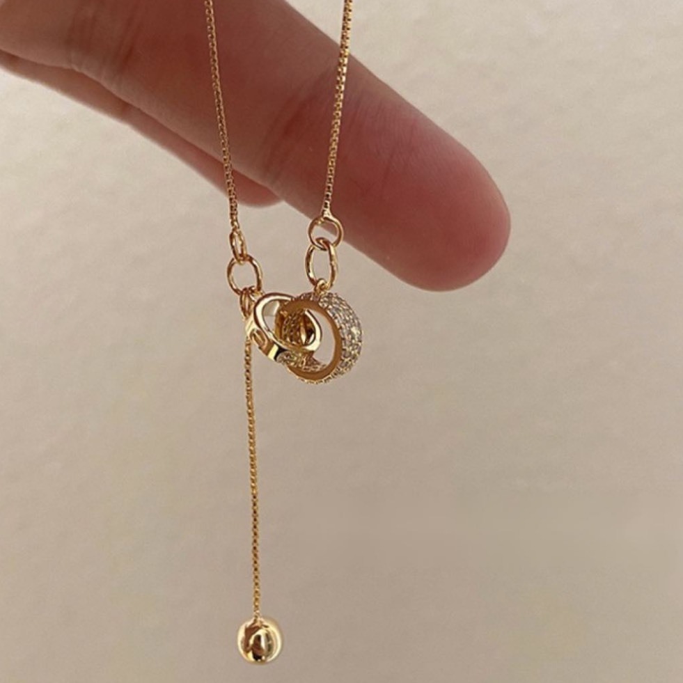 【鈦鋼】相連．雙圓圈垂吊頸鏈