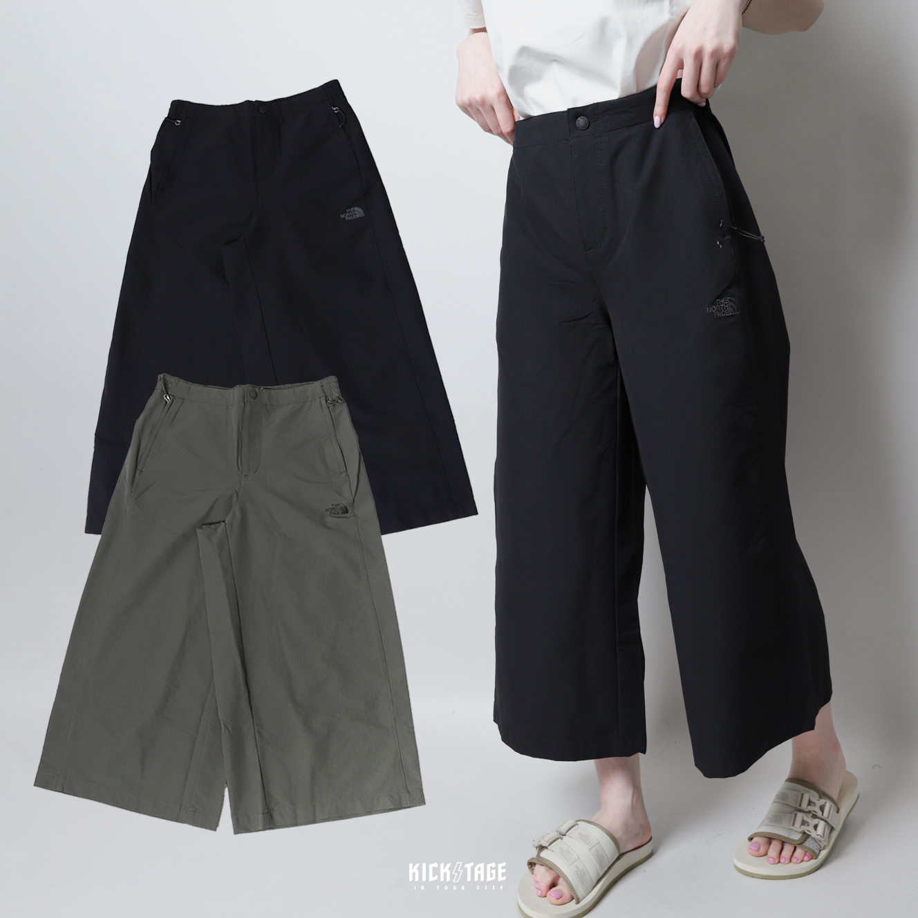 女款THE NORTH FACE W SIGHTSEER WIDE LEG 黑色軍綠九分寬褲【NF0A7