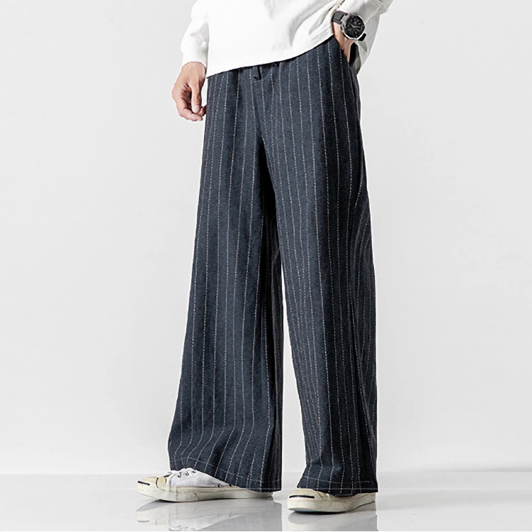 復古條紋寬褲