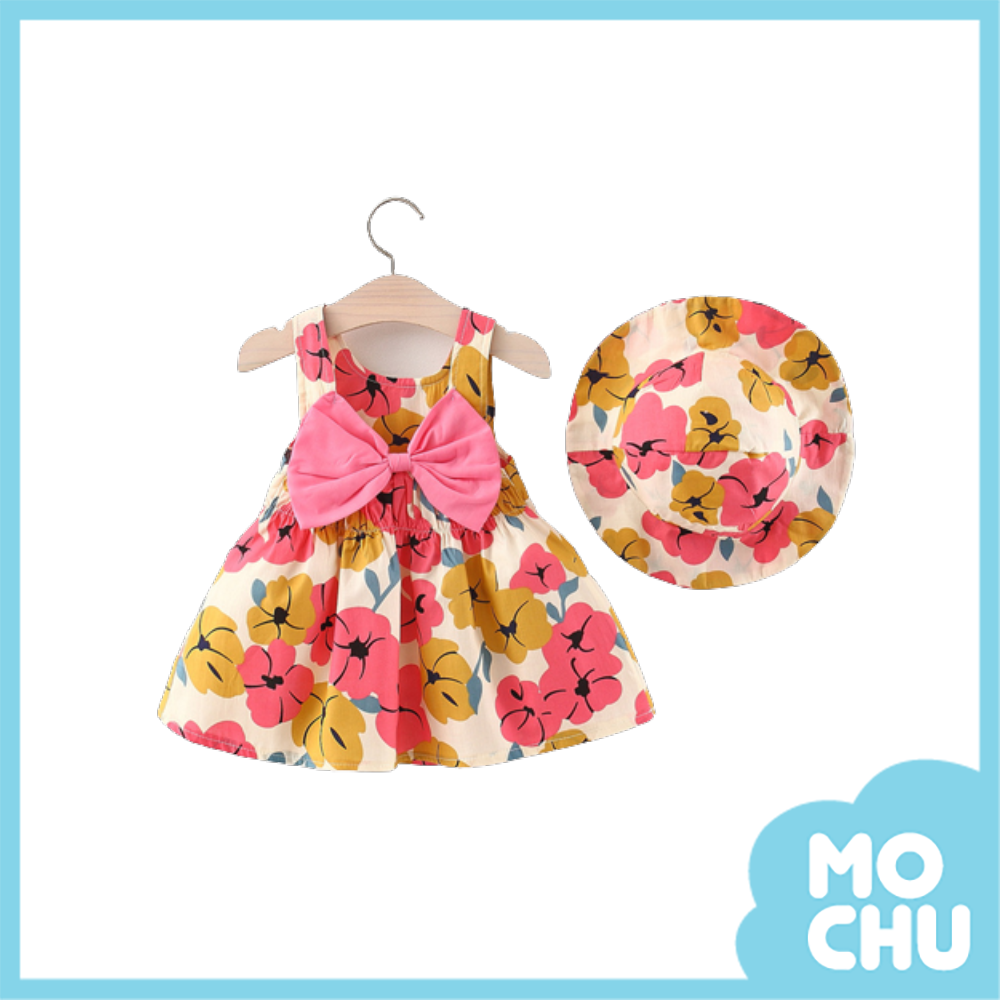 雙色大花朵洋裝+帽子(三色)