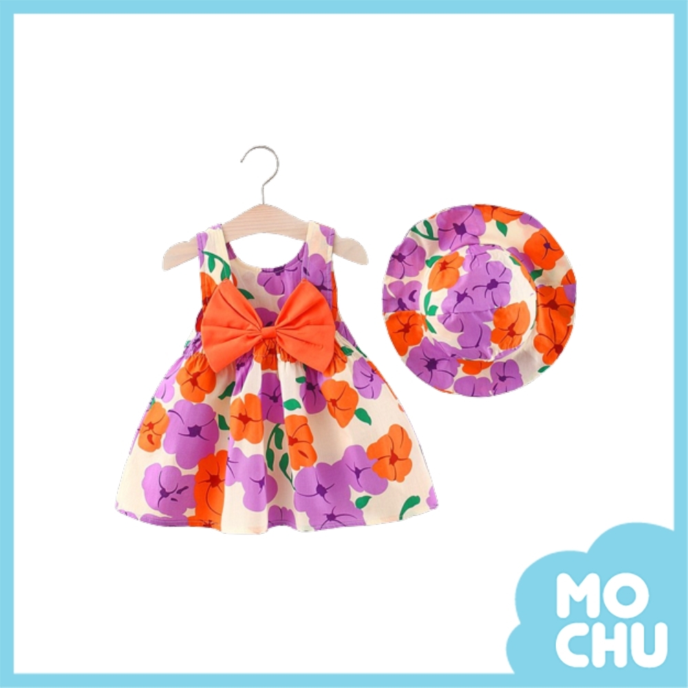 雙色大花朵洋裝+帽子(三色)