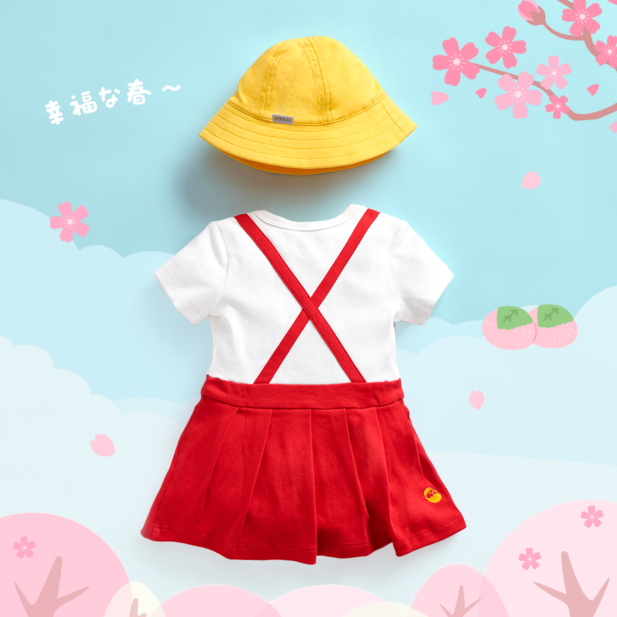 OMBS06_櫻桃小寶寶造型連帽短袖包屁套裝