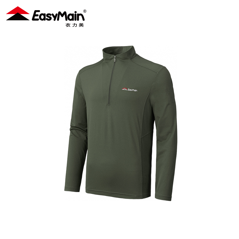 Easymain 衣力美 男排汗長袖休閒衫 森林綠 深橘黃 輕量/透氣/立領 12EMS22063