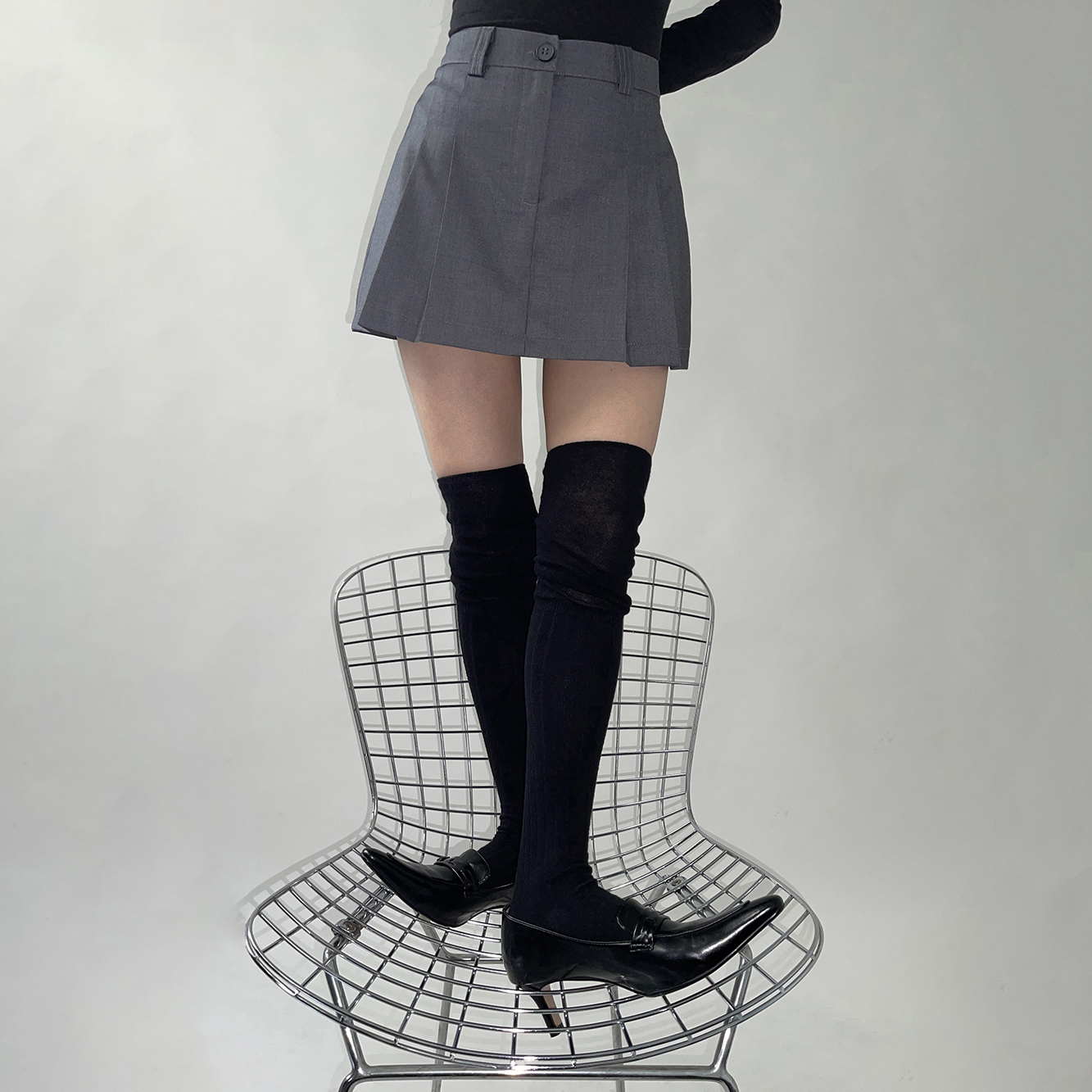 粗條拼接長筒襪