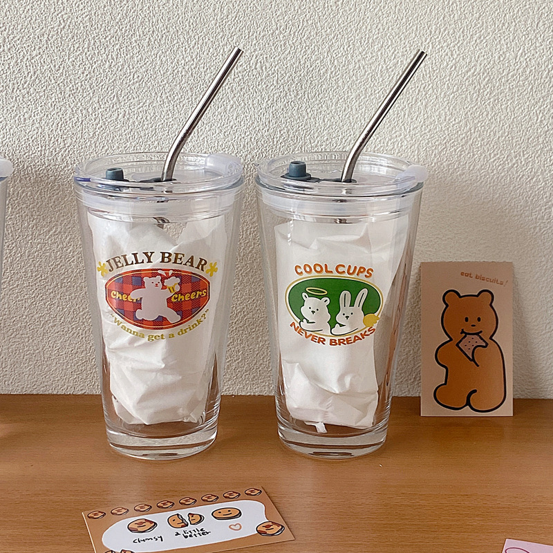 《1837》 韓國ins復古熊玻璃隨手杯
