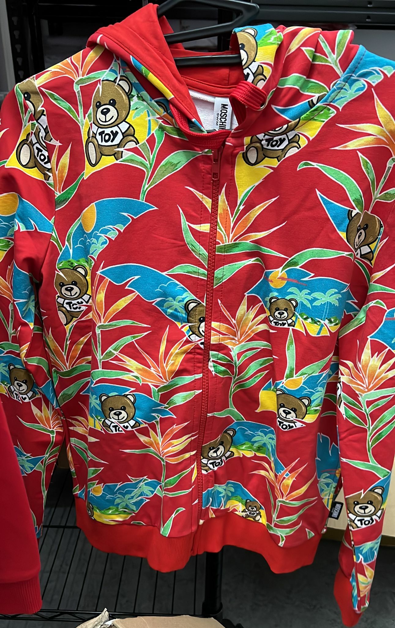 [S] MOSCHINO BEAR PALMS SERIES LOGO ZIPPER HOODED SPORTS JACKET,RED, 2V1703-2111-1113 (SM330)