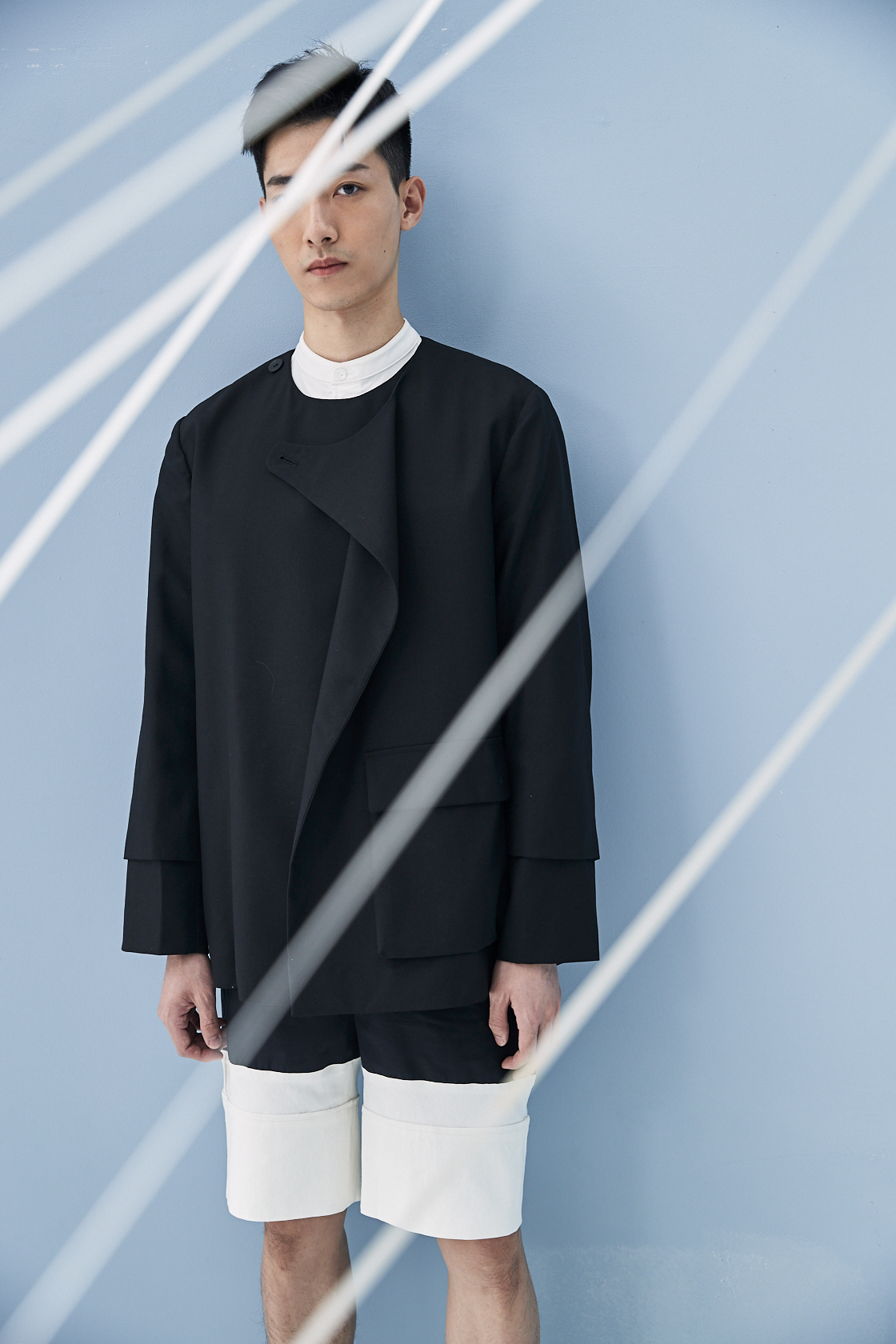 拚色剪接斜門襟短褲