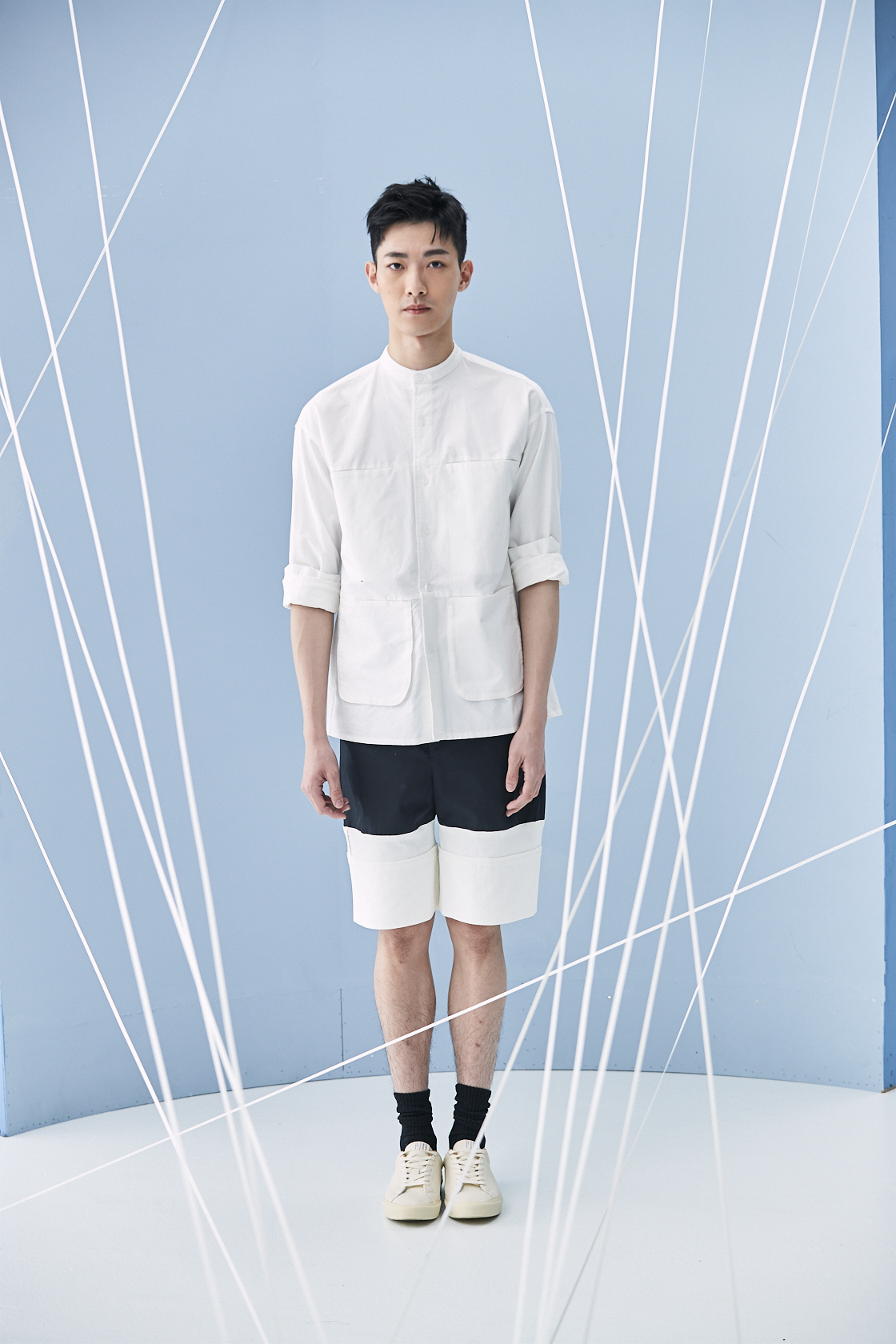 立領多口袋襯衫