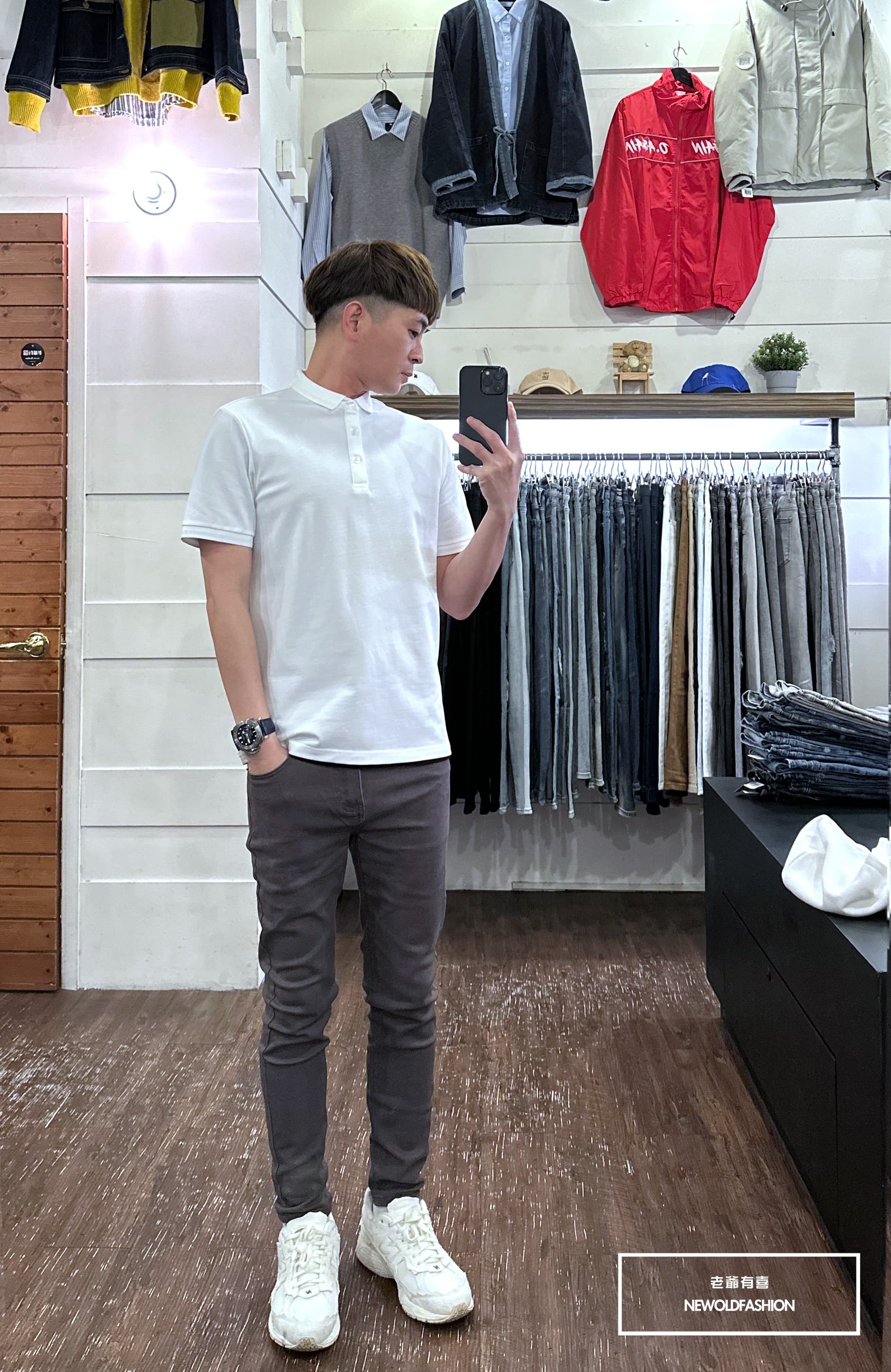 『新品上市』重磅純色全素小直筒牛仔褲(NOF23038601)-灰咖