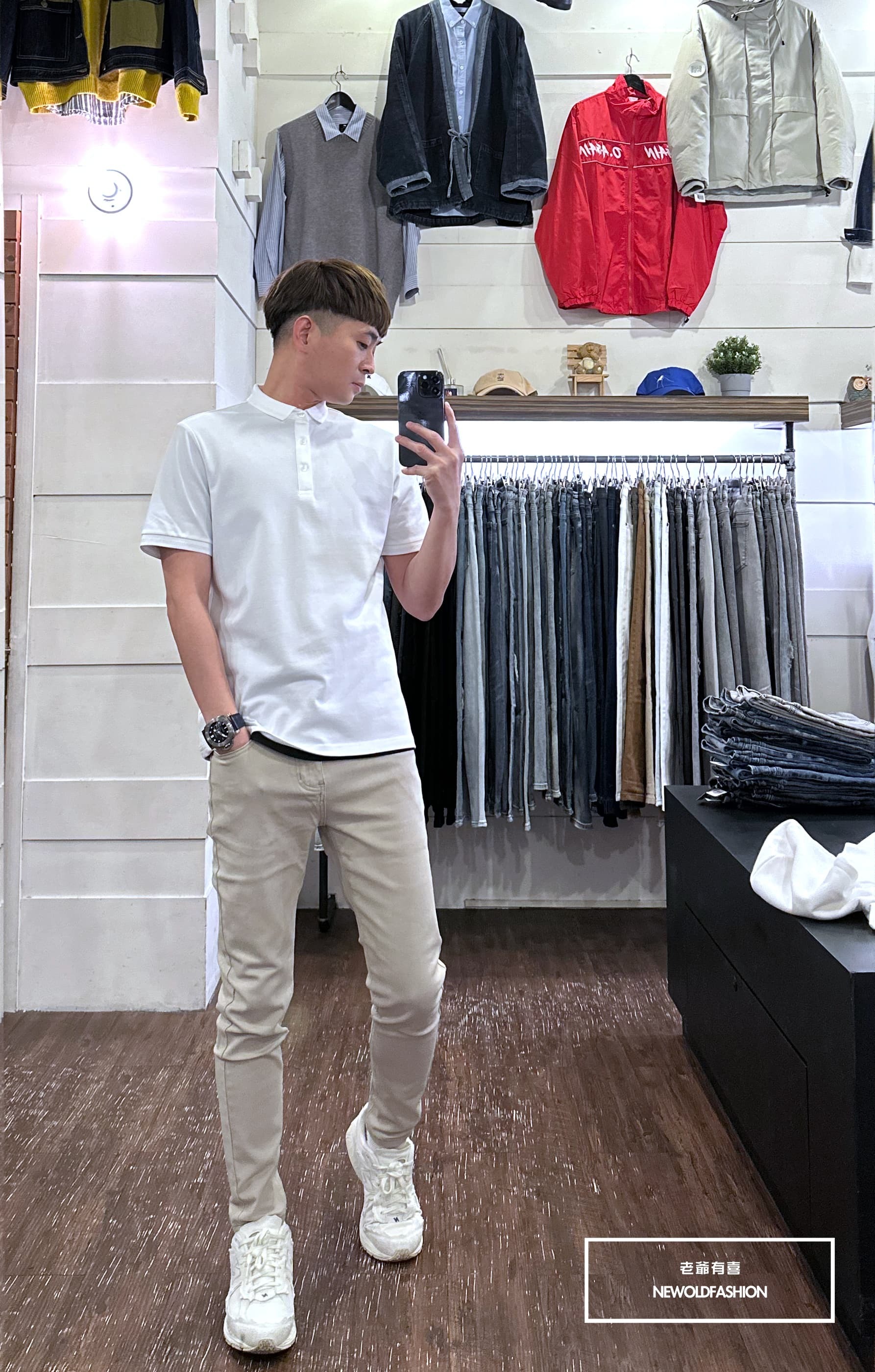 『新品上市』重磅純色全素小直筒牛仔褲(NOF23038601)-卡其