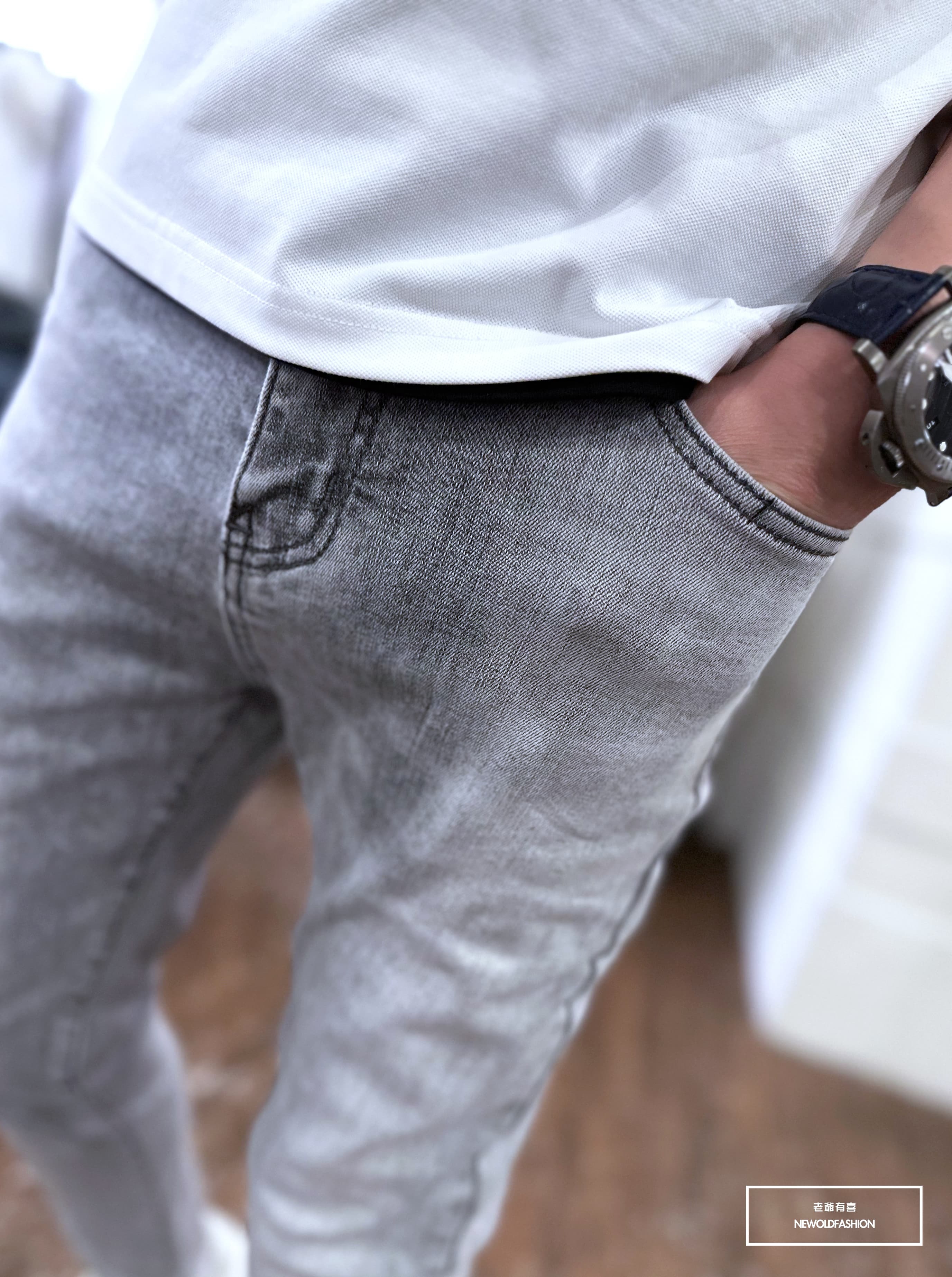 『新品上市』重磅水泥灰素面小直筒牛仔褲(NOF23033838)