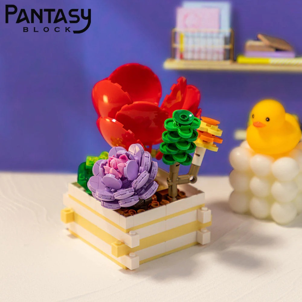 拼奇 多肉花園系列 永生花束 緋紅低語 收藏積木(15101)