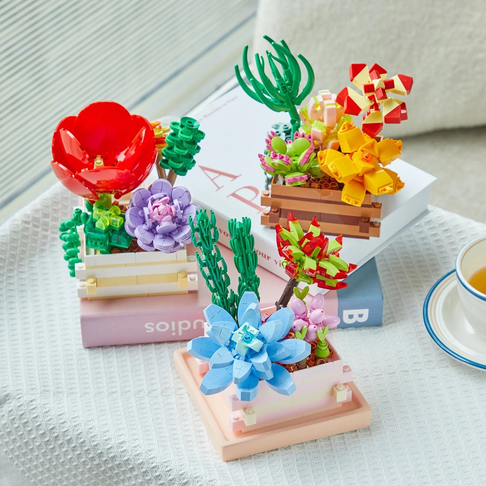 拼奇 多肉花園系列 永生花束 緋紅低語 收藏積木(15101)
