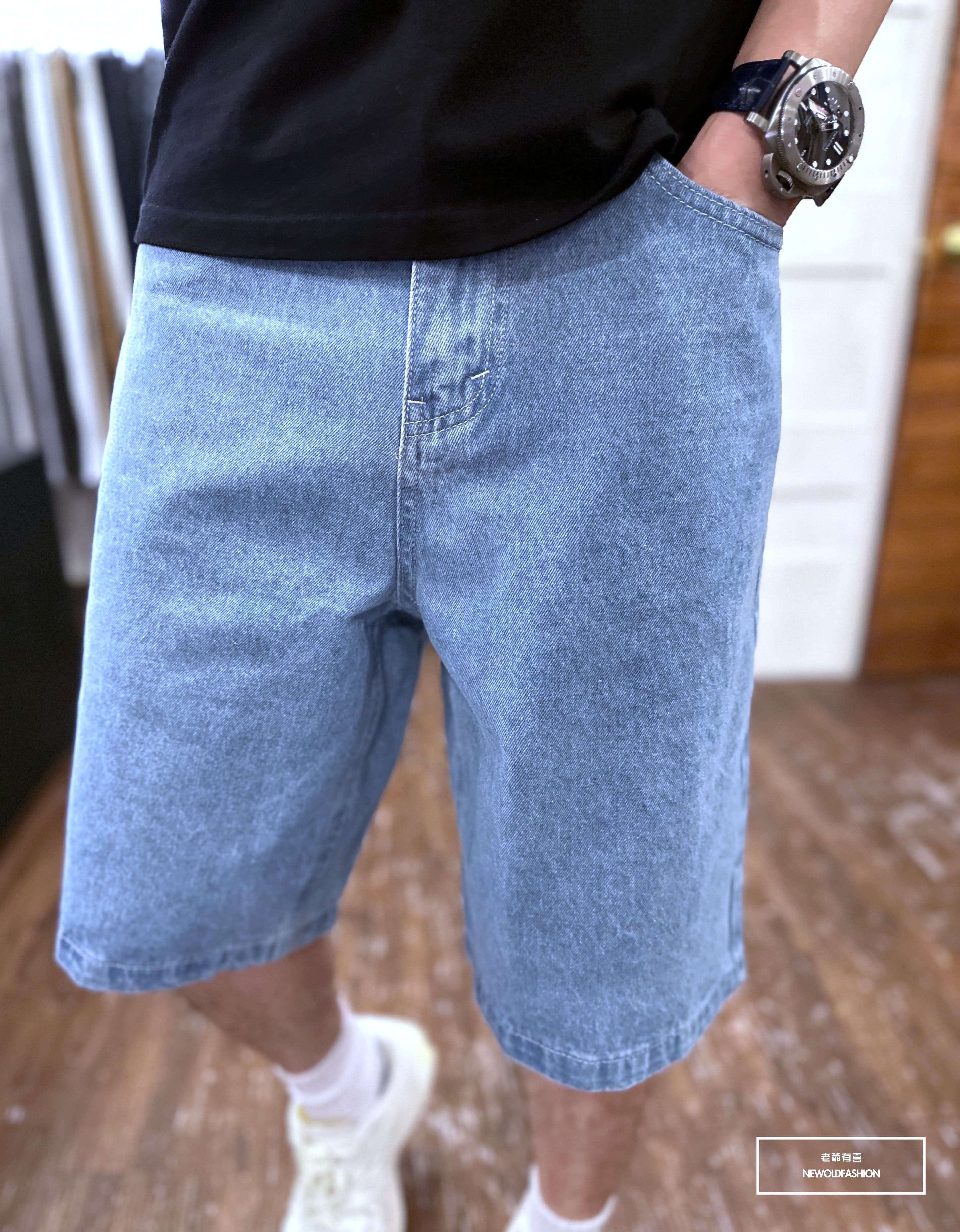 『新品上市』重磅深藍丹寧工裝牛仔短褲(NOF230312047)-淺藍